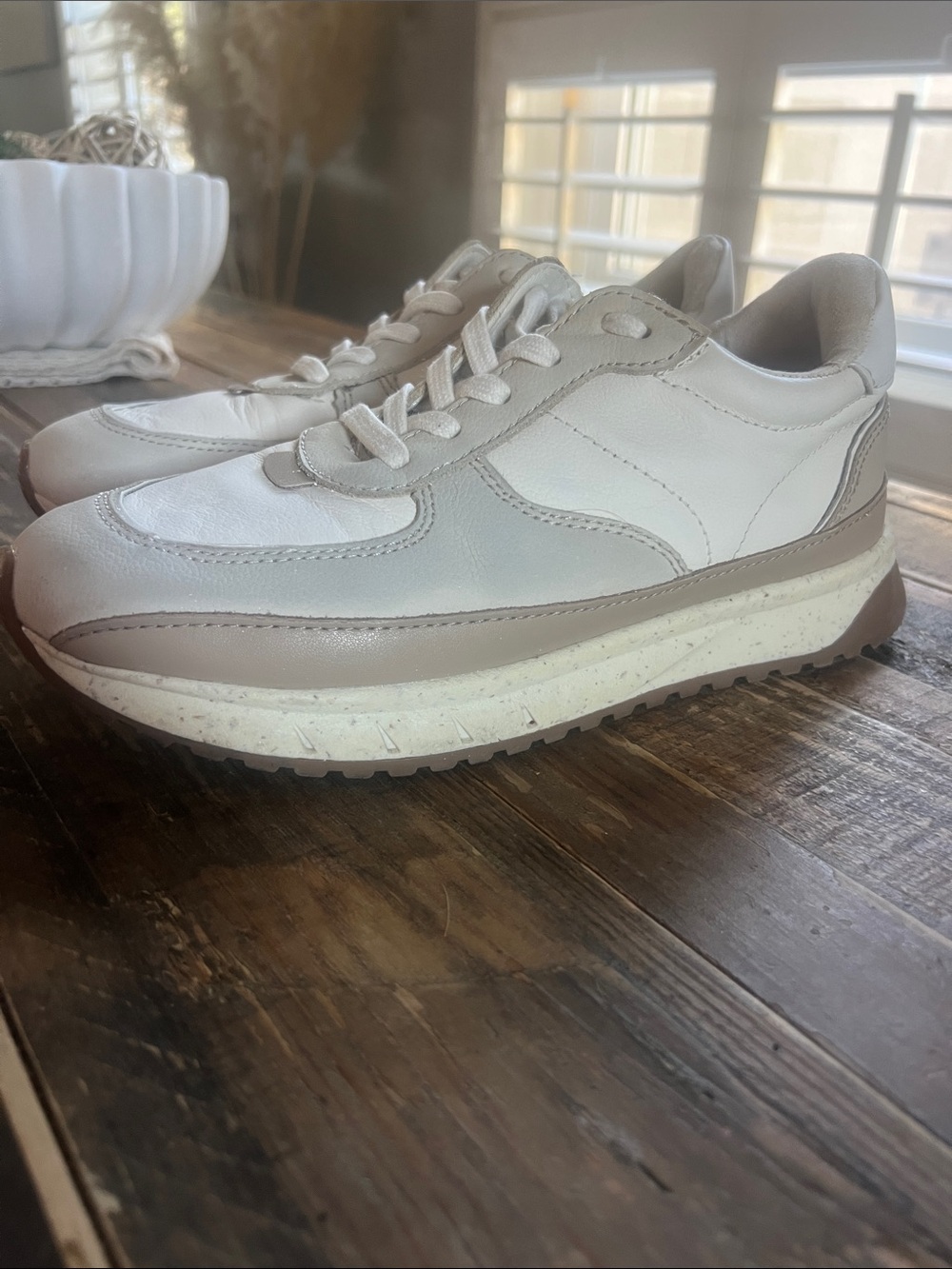 Madewell Neutral Leather and Taupe Accent Sneakers